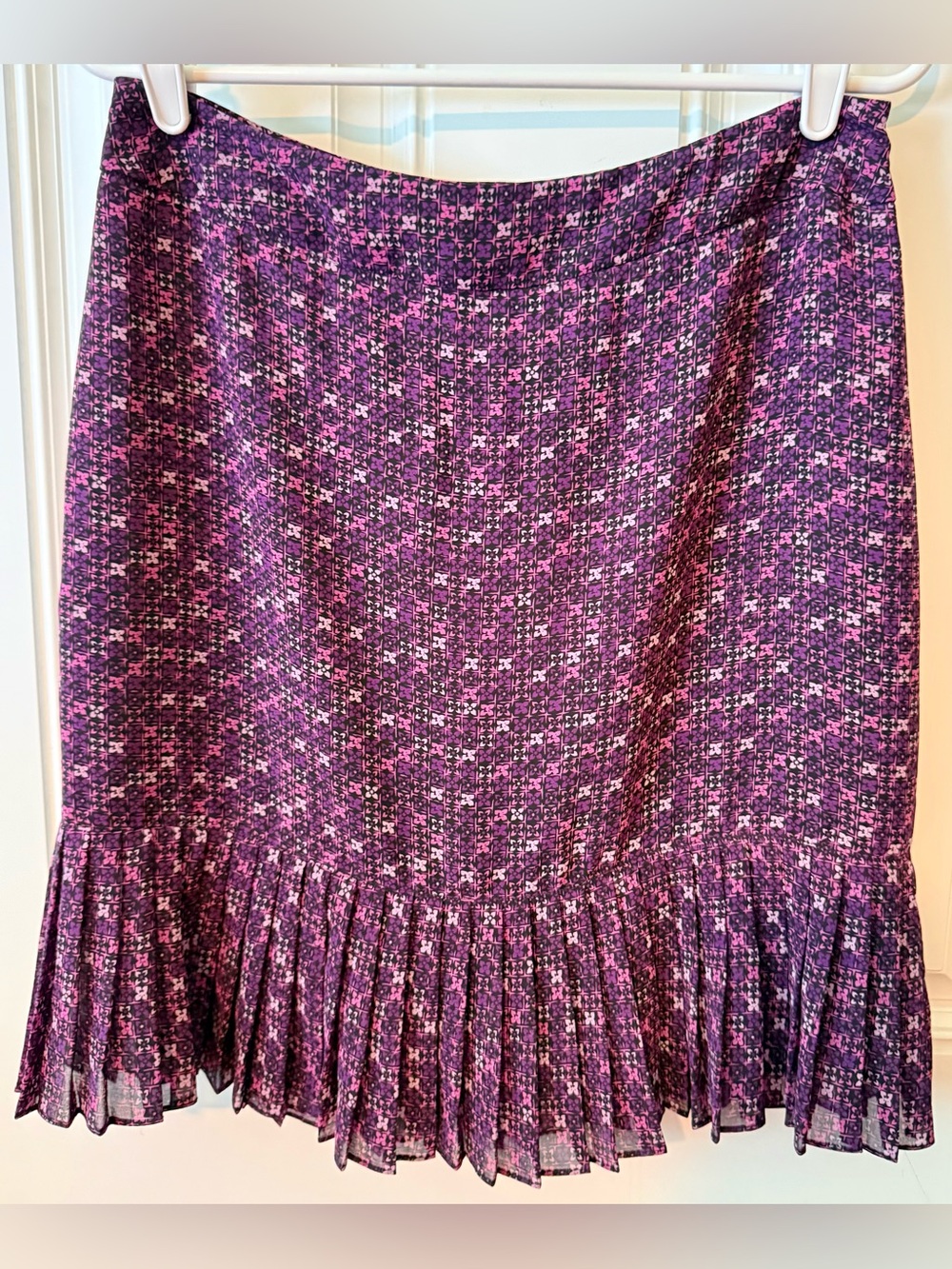 Worthington Purple Floral A-Line Skirt with Pleated Hem